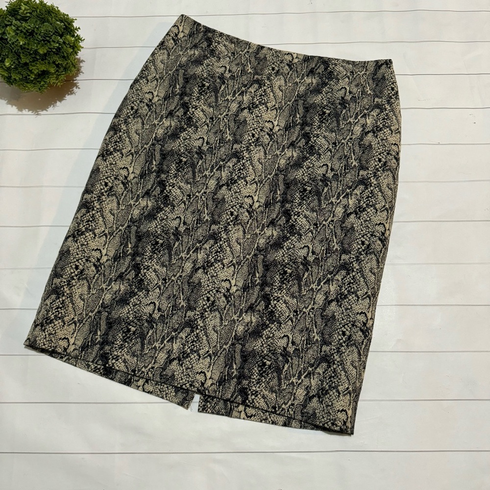 Talbots Tan Black Reptile‎ Snakeskin Print Classic Office Pencil Skirt Size 6